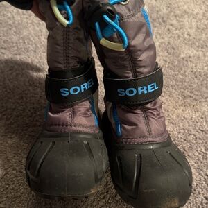 Sorel Kids' Boots in Black and Gray with Blue Accents